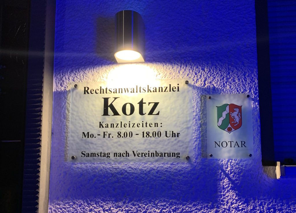 Notar Dr. Kotz und Kanzlei Kotz Eingangsschild