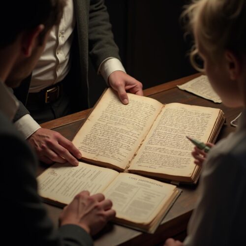 Altes Grundbuch, Antragsdokument und Nacherbin bei Nachlassregelung auf Schreibtisch